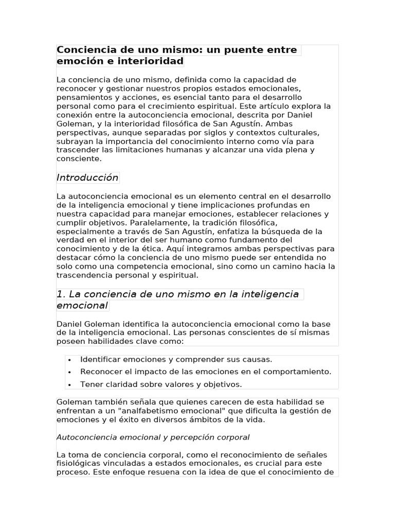 Conciencia de Uno Mismo | PDF | Las emociones | Inteligencia emocional