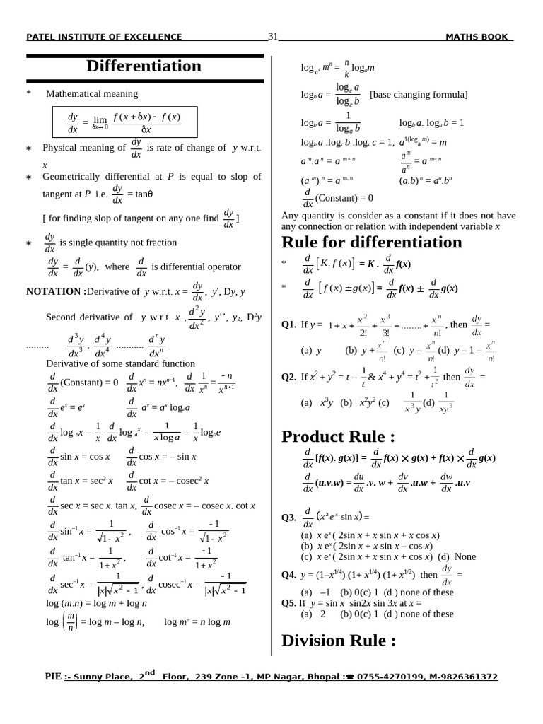 Maths Differentiation Guide | PDF | Derivative | Mathematical Analysis