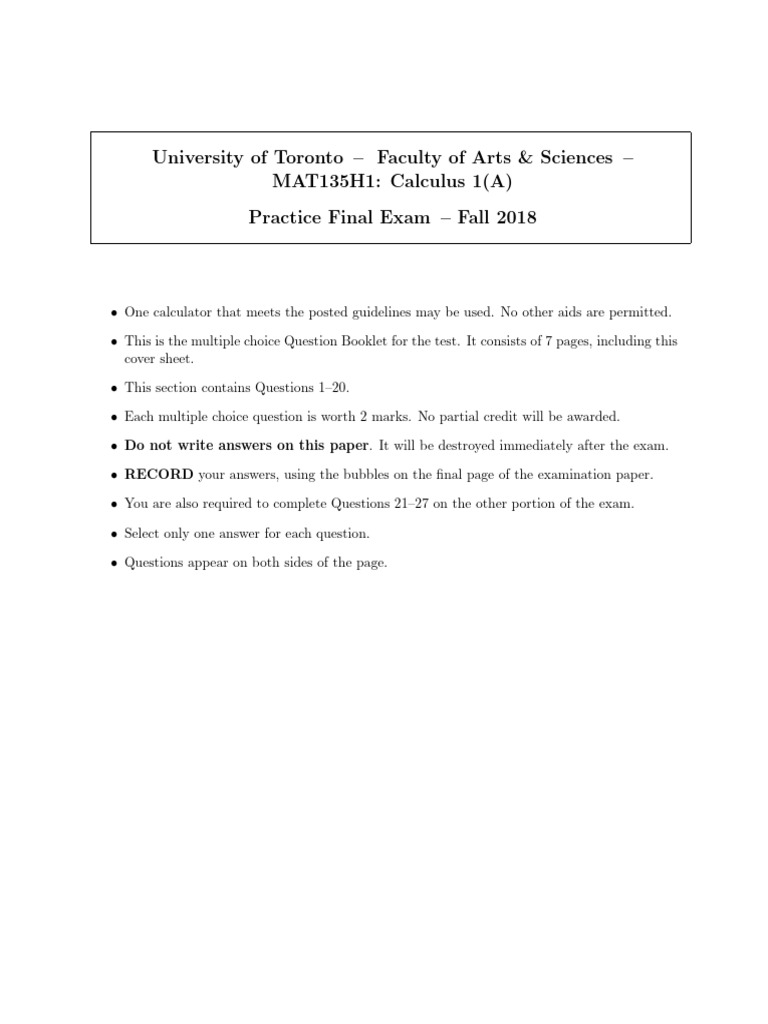 Sample+Final+Exam+135+Fall2018+Question+Sheet | PDF | Function ...