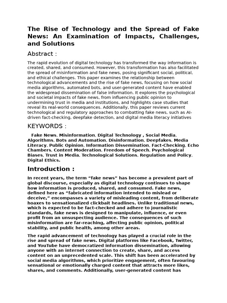 The Rise of Technology and The Spread of Fake News | PDF | Social Media ...