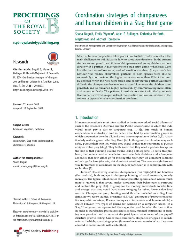 Duguid2014 - Coordination Strategies of Chimpanzees and Human Children ...