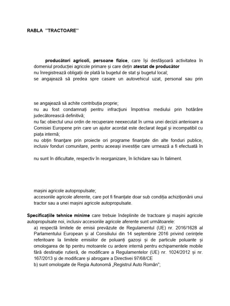 Documente Necesare Program Rabla Tractoare | PDF