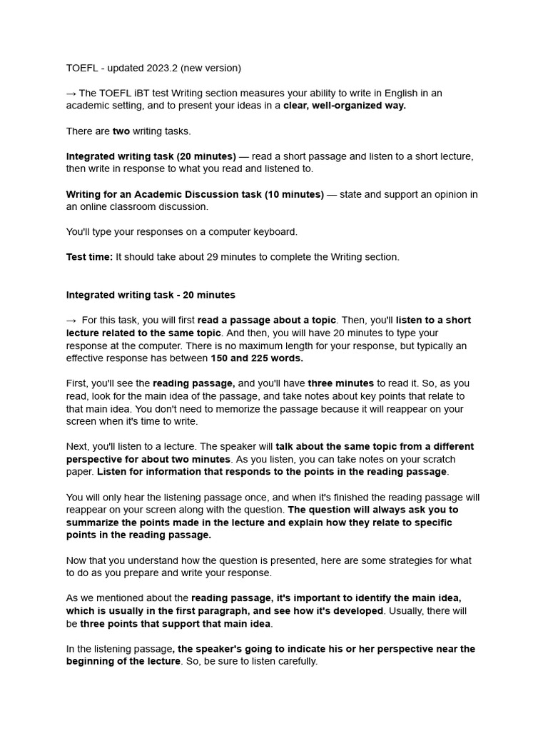 TOEFL Writing Part 2 Overview | PDF | Test Of English As A Foreign ...