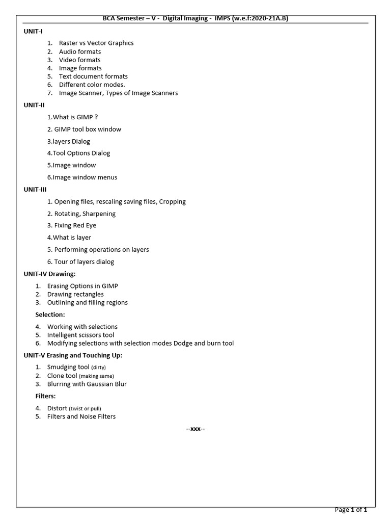 BCA Digital Imaging Course Overview | PDF
