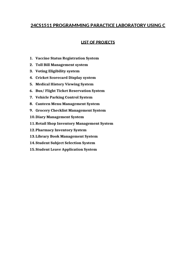 C Lab-List of Projects | PDF