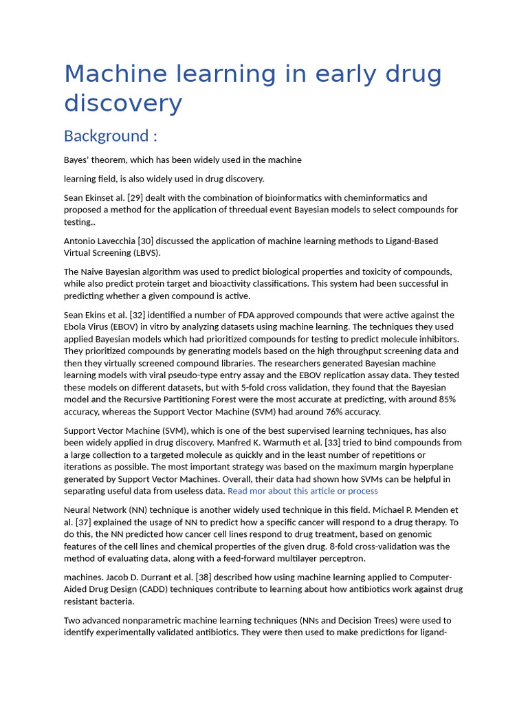 Machine Learning in Drug Discovery | PDF | Support Vector Machine ...
