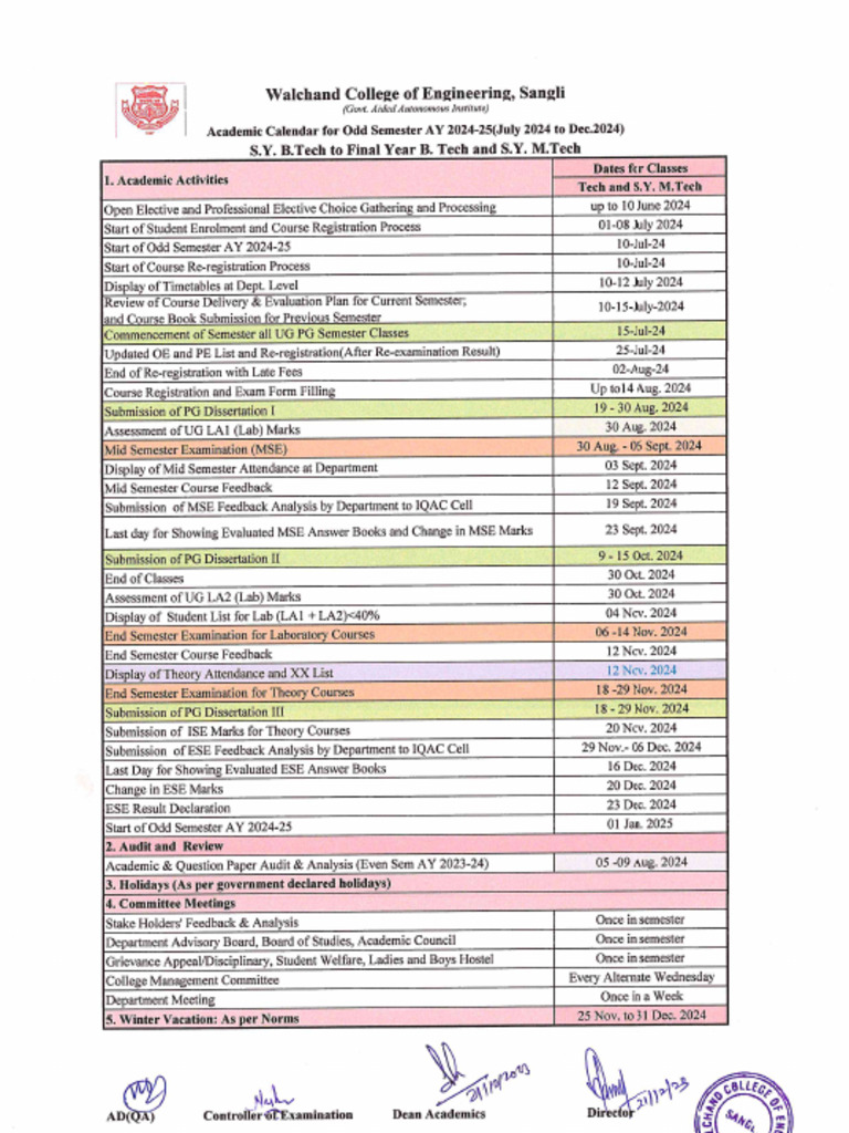 Academic Calendar Odd Sem AY 2024-25 (1) | PDF