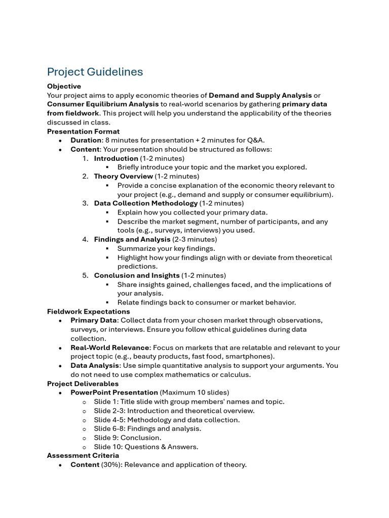 Economics Project Guidelines | PDF | Economics | Market (Economics)