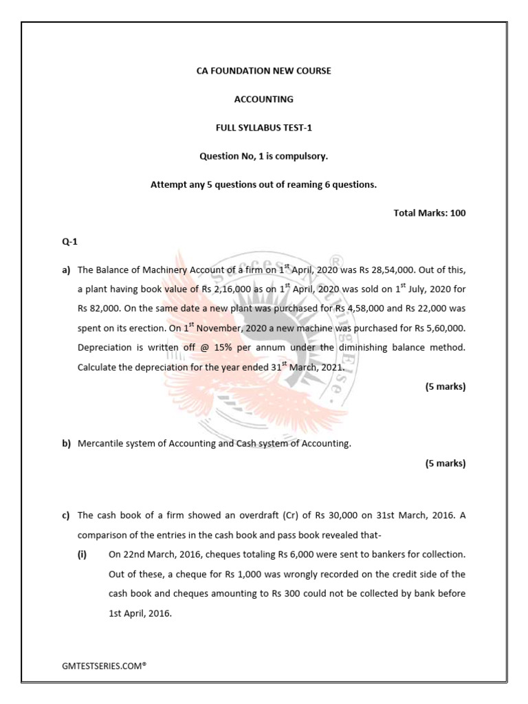 CAF Accounting 100 Marks Test | PDF | Debits And Credits | Accounting