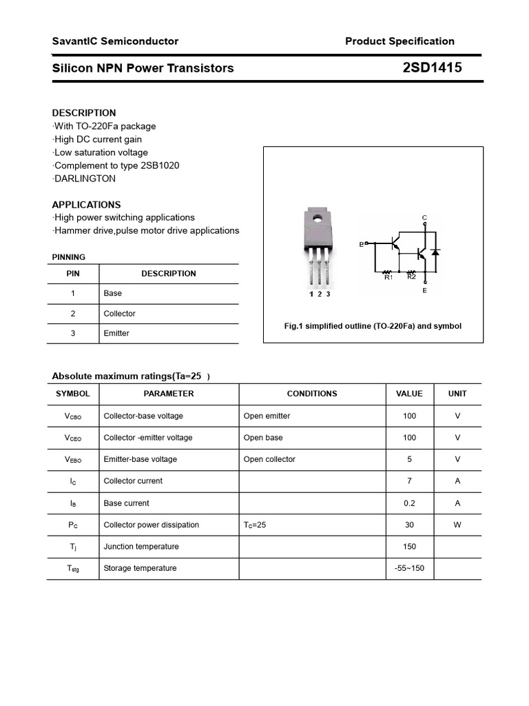 D1415 Transistor Specifications | PDF | Bipolar Junction Transistor ...