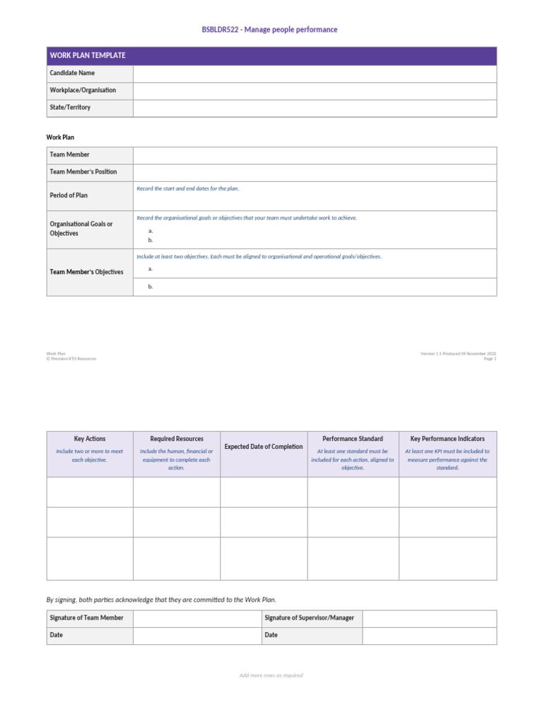 Performance Management Work Plan Template | PDF | Performance Appraisal ...