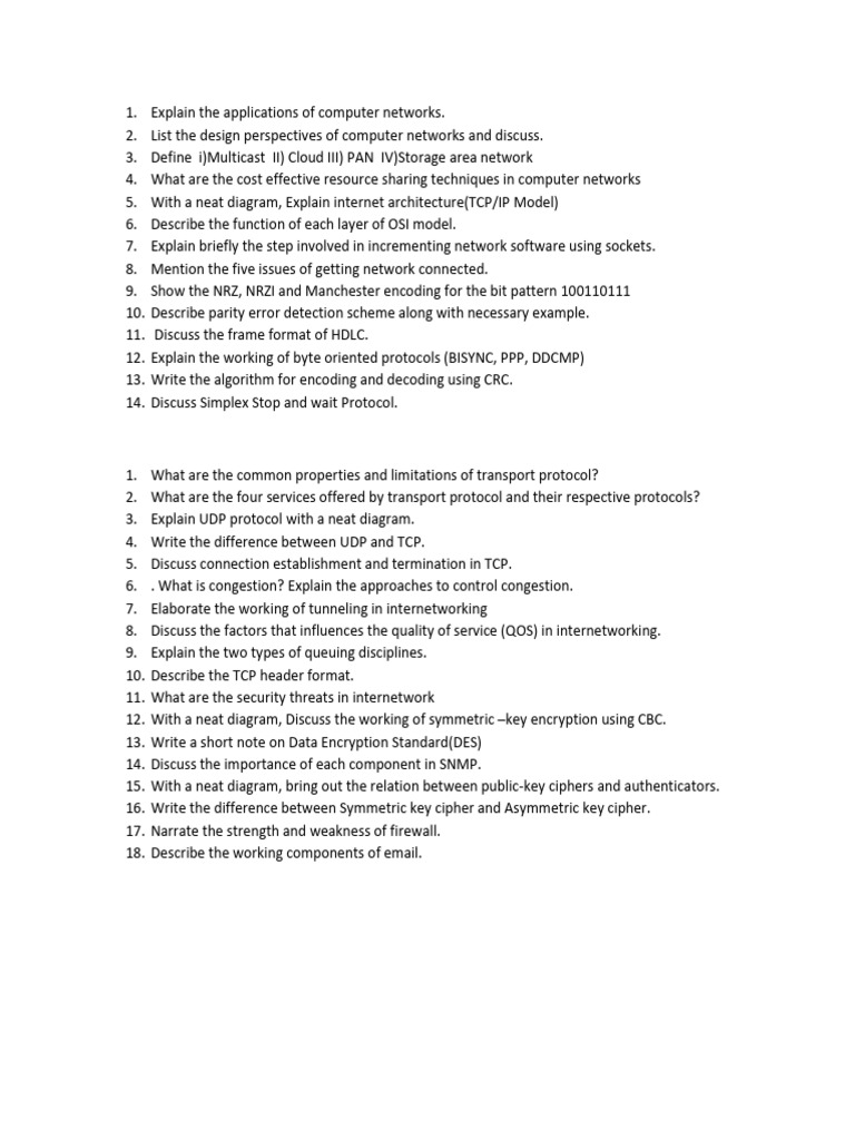 Question Bank Pdf Computer Network Transmission Control Protocol