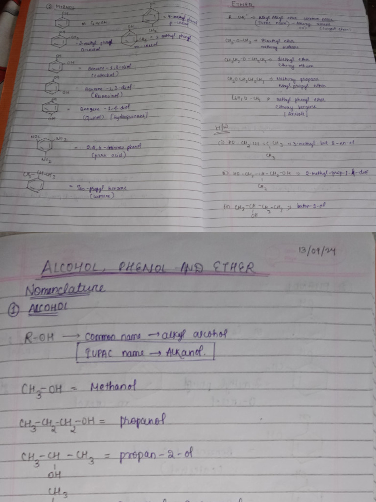 ALCOHOL, PHENOL AND ETHER Notes | PDF