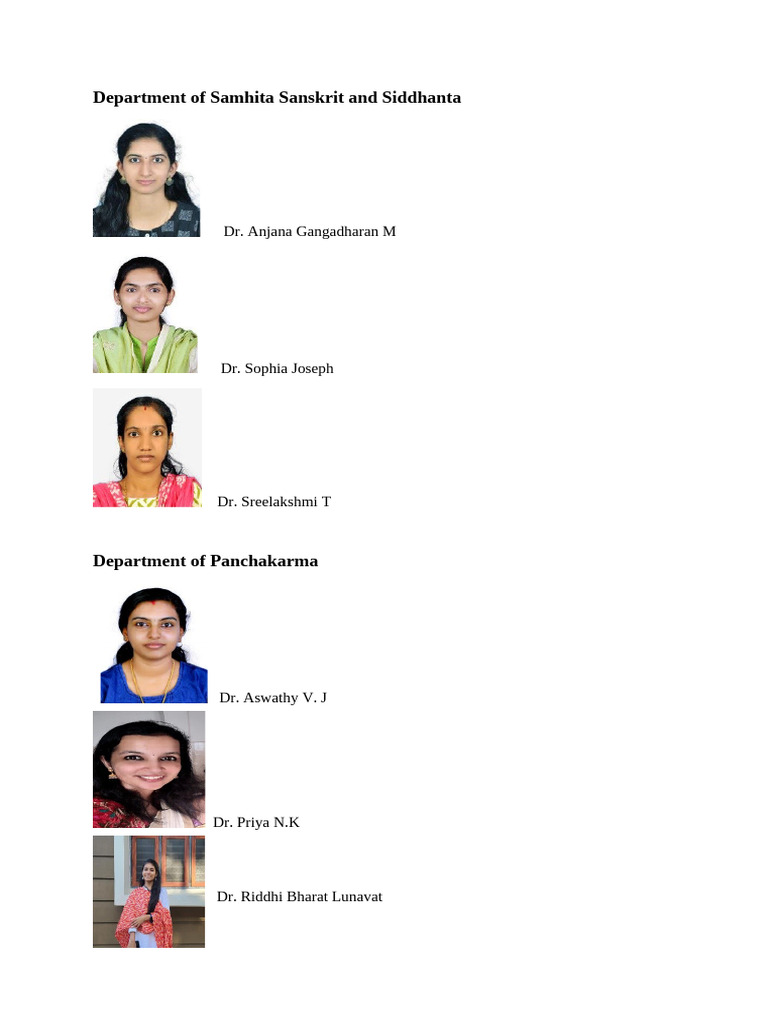 Ayurveda Department Faculty List | PDF