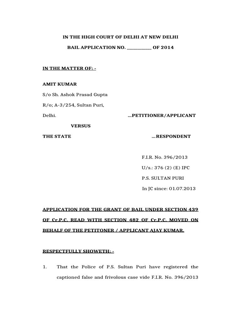 High Court Bail Application for Amit Kumar | PDF | Bail | Affidavit