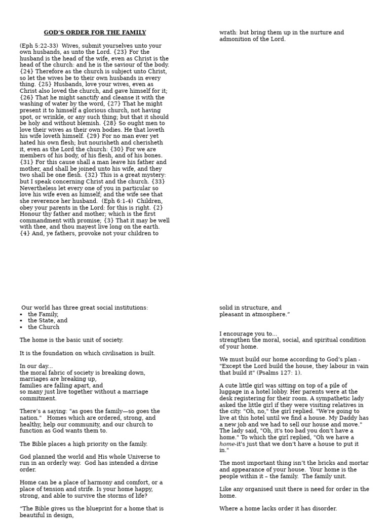 God's Divine Order for the Family | PDF | Jesus | Religious Belief And ...