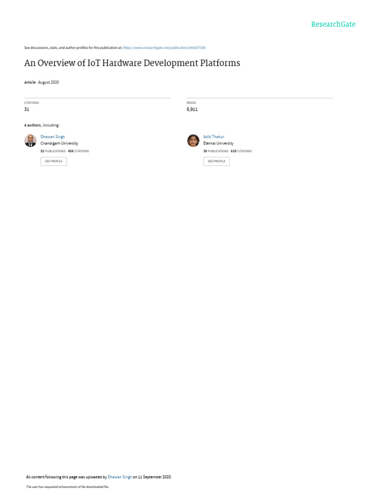 An Overview of Iot Hardware Development Platforms: August 2020 | PDF ...