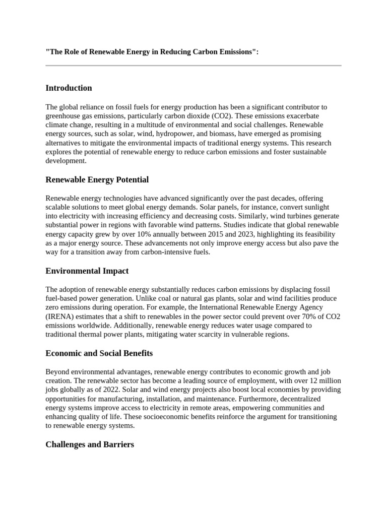 The Role of Renewable Energy in Reducing Carbon Emissions | PDF ...