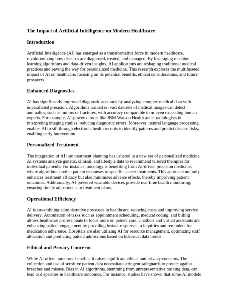 The Impact of Artificial Intelligence On Modern Healthcare | PDF ...