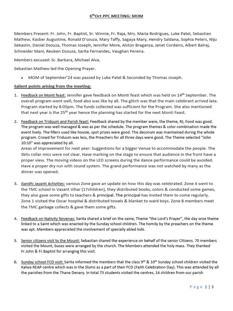 Oct 24 PPC MOM Draft & Nov 24 Agenda | PDF