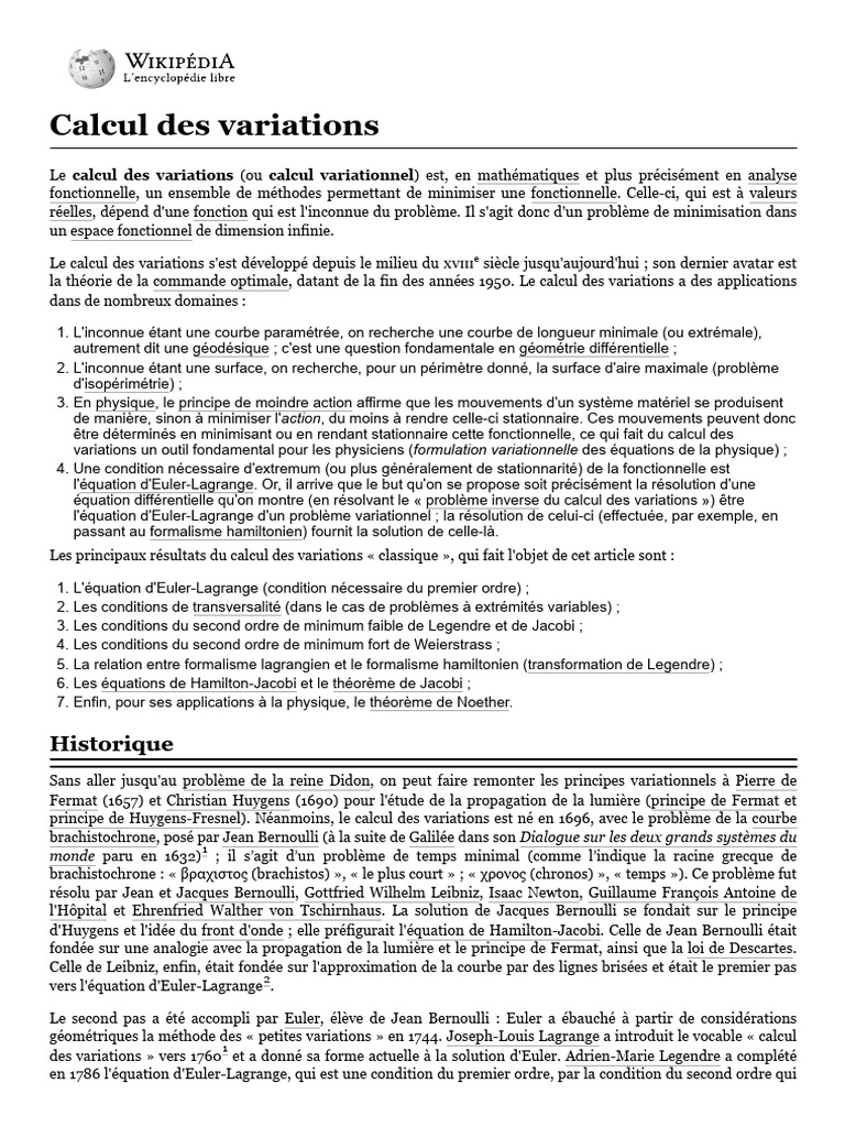 Calcul des variations en mathématiques | PDF | Calcul des variations ...