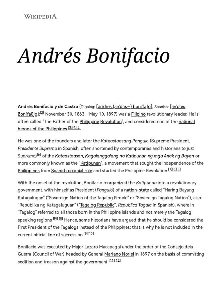 Andrés Bonifacio - Wikipedia | PDF | Philippines | Spanish East Indies