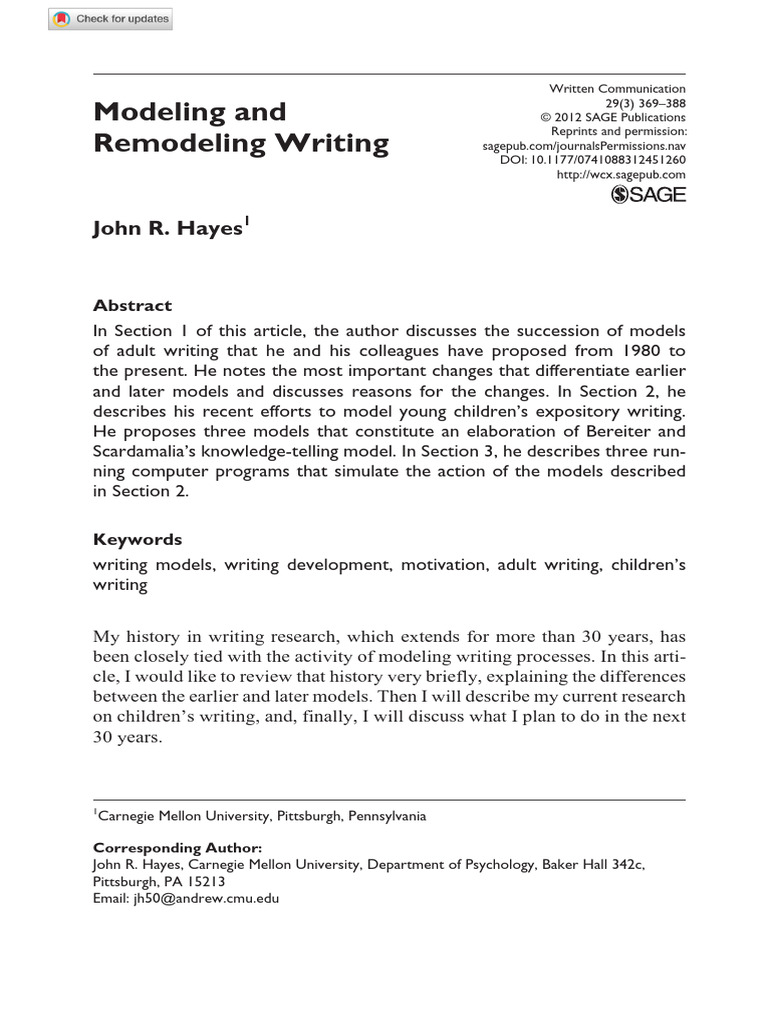Hayes' Evolving Models of Writing | PDF | Motivation | Motivational