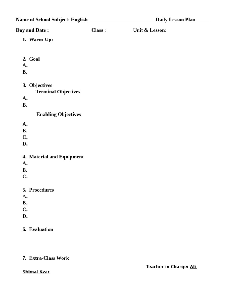 English Daily Lesson Plan Template | PDF