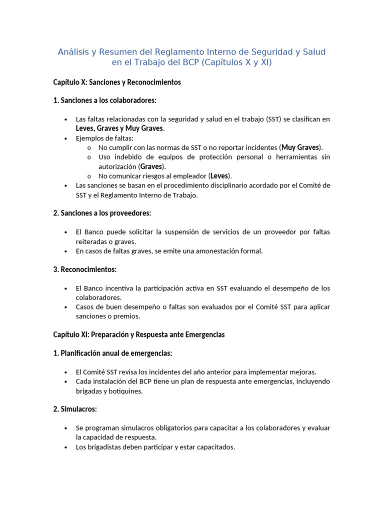 Reglamento de Seguridad y Salud BCP | PDF