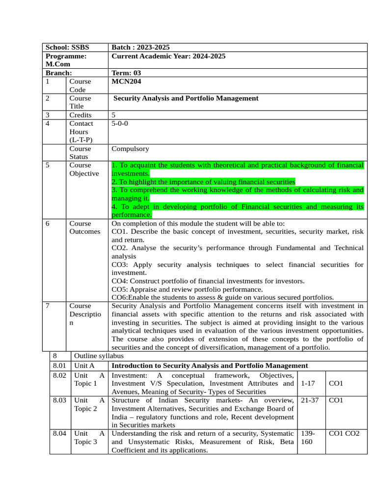 Security Analysis & Portfolio Management | PDF | Portfolio (Finance ...