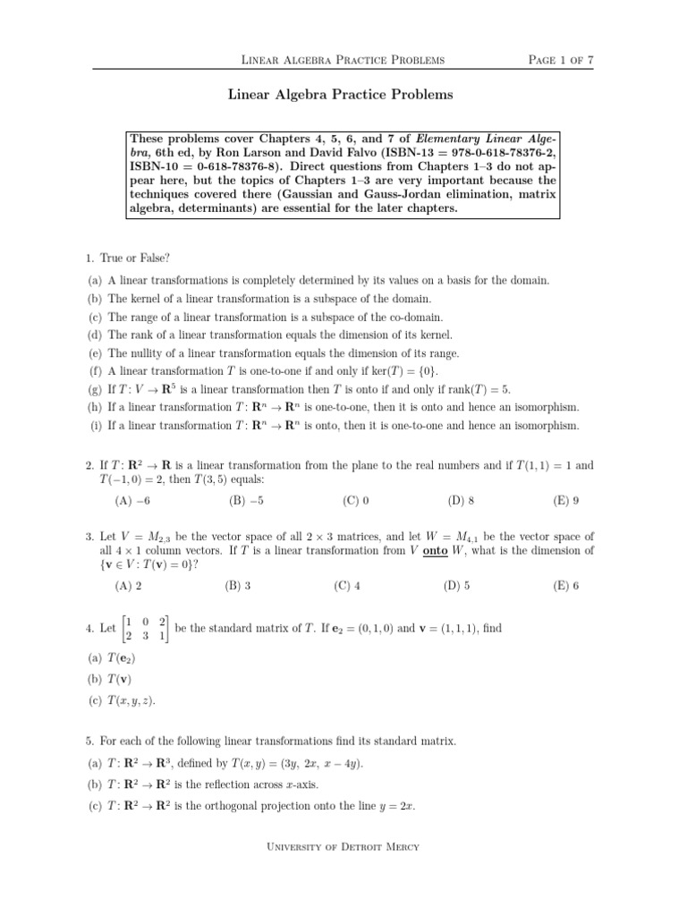 linear-algebra-practice-problems | PDF | Eigenvalues And Eigenvectors ...
