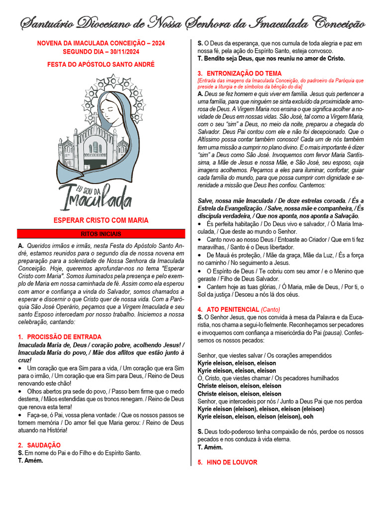 Novena Imaculada Conceição 2024 - Dia 2 | PDF | Maria, mãe de Jesus ...