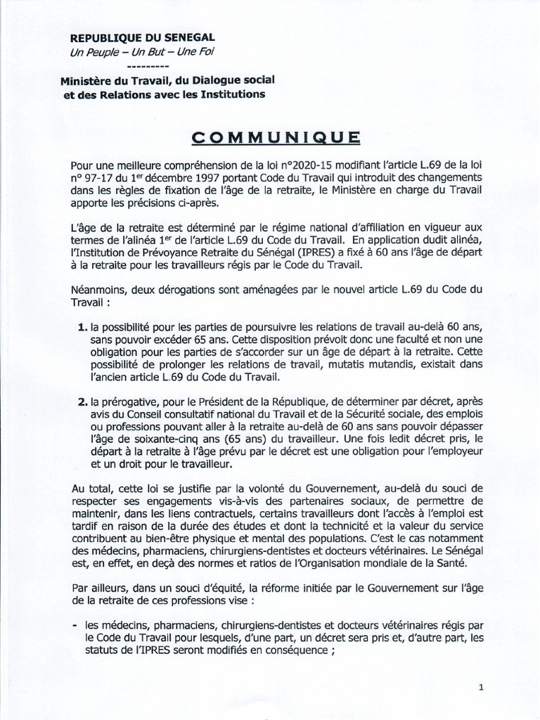 Communique_ Explicatif Retraite A_ 65 Ans | PDF