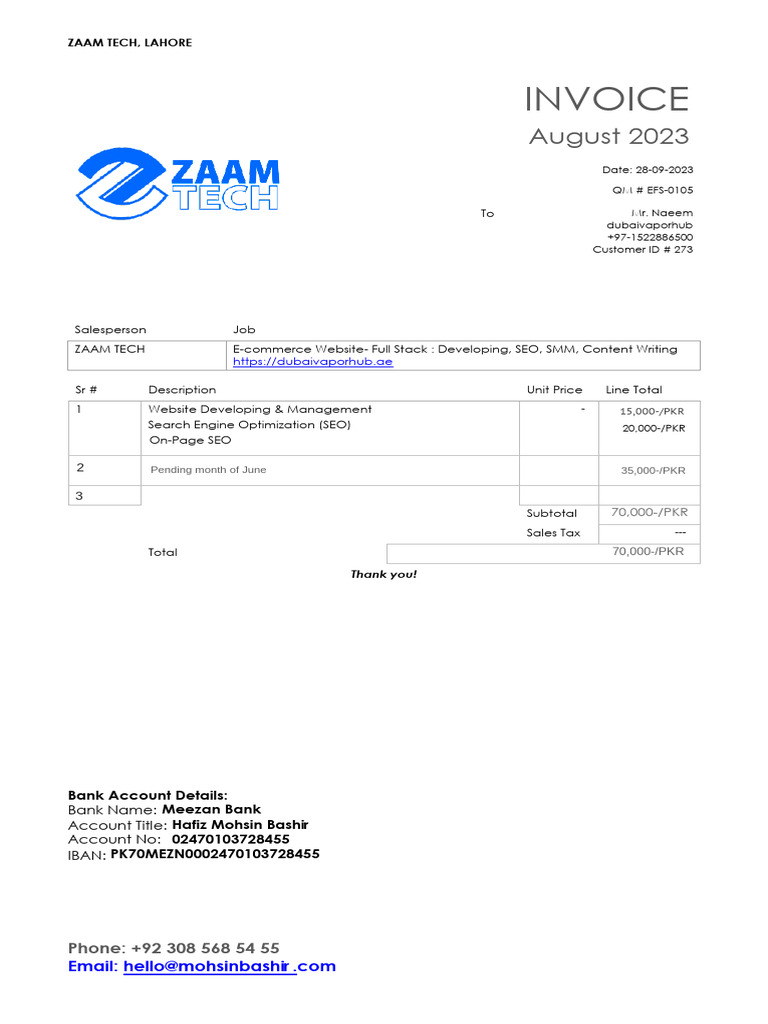 Invoice August 23 Dubai-Vape | PDF