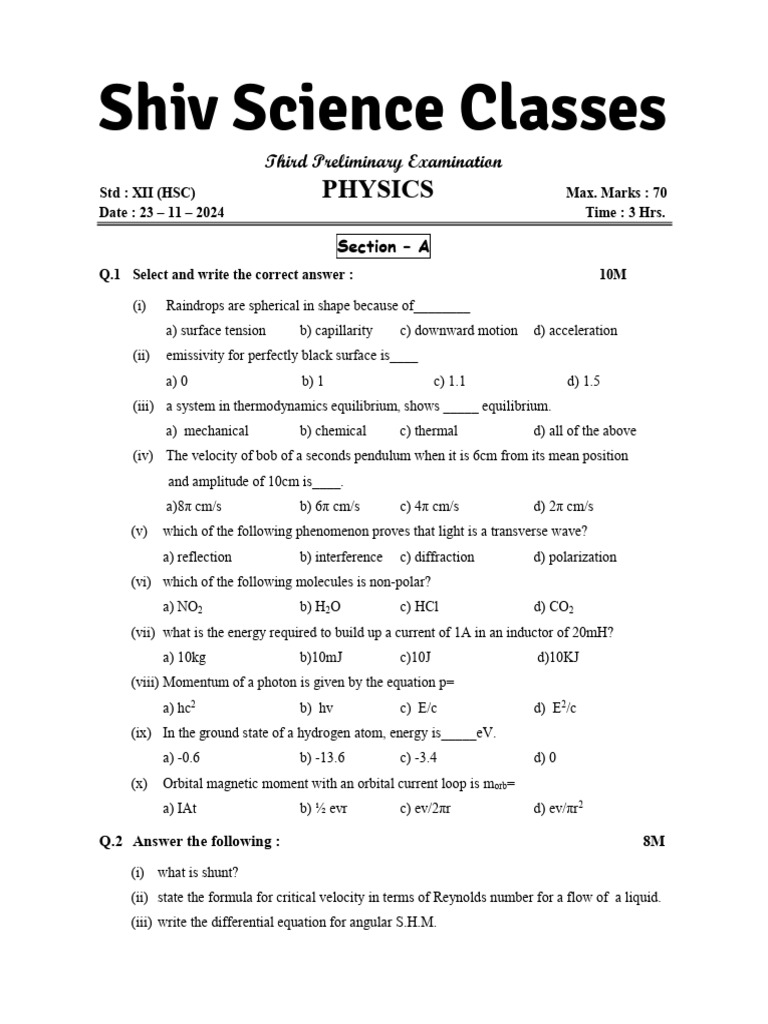 Xii STD Physics Question Paper (3rd Prelim) | PDF | Inductor | Electron