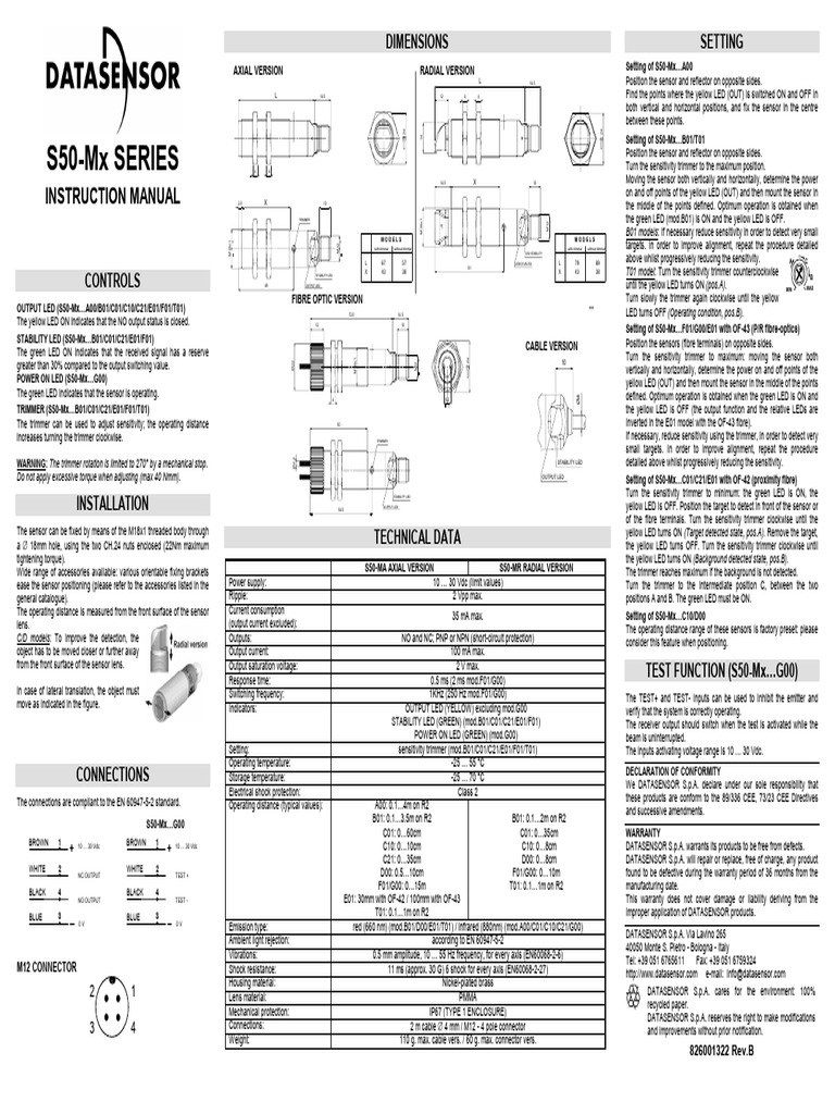 S50-Mx Series Sensor Instruction Manual | PDF | Computer Engineering ...