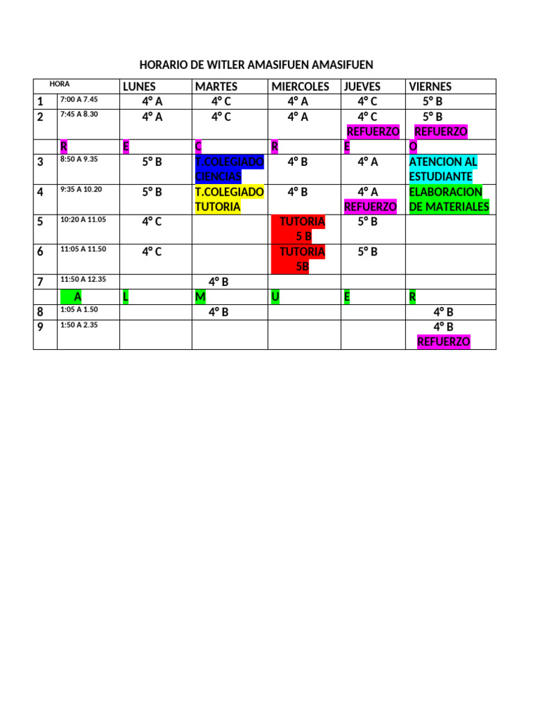 Horario de Witler Amasifuen Amasifuen 2024 | PDF