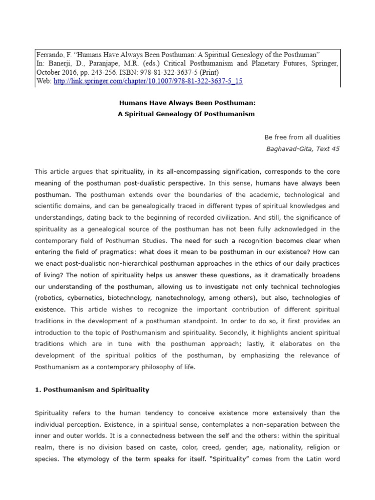Spiritual Roots of Posthumanism | PDF | Transhumanism | Advaita Vedanta