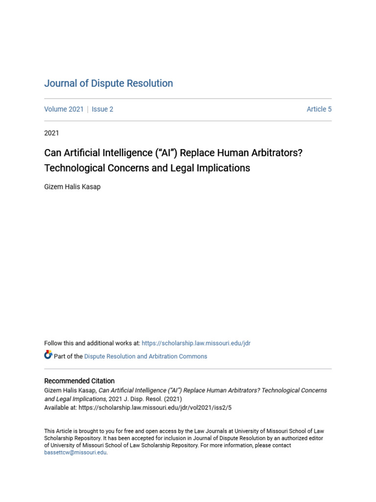 Can Artificial Intelligence (“AI”) Replace Human Arbitrators Can ...