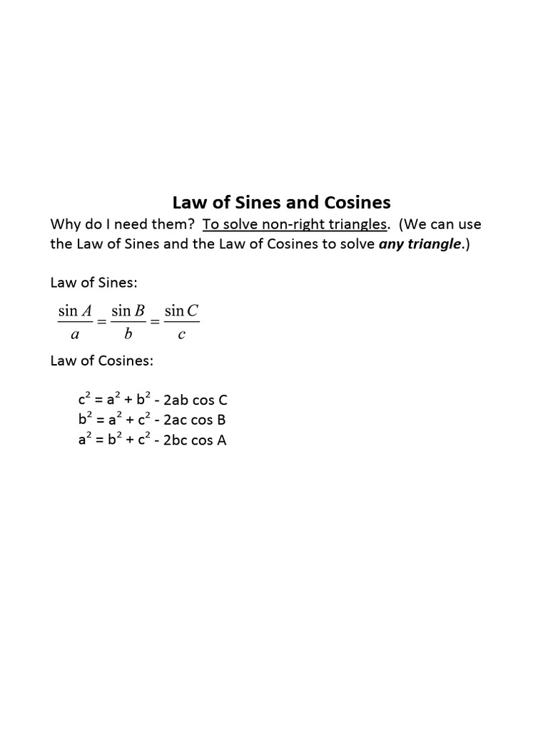 Law of Sines Vs Law of Cosines | PDF
