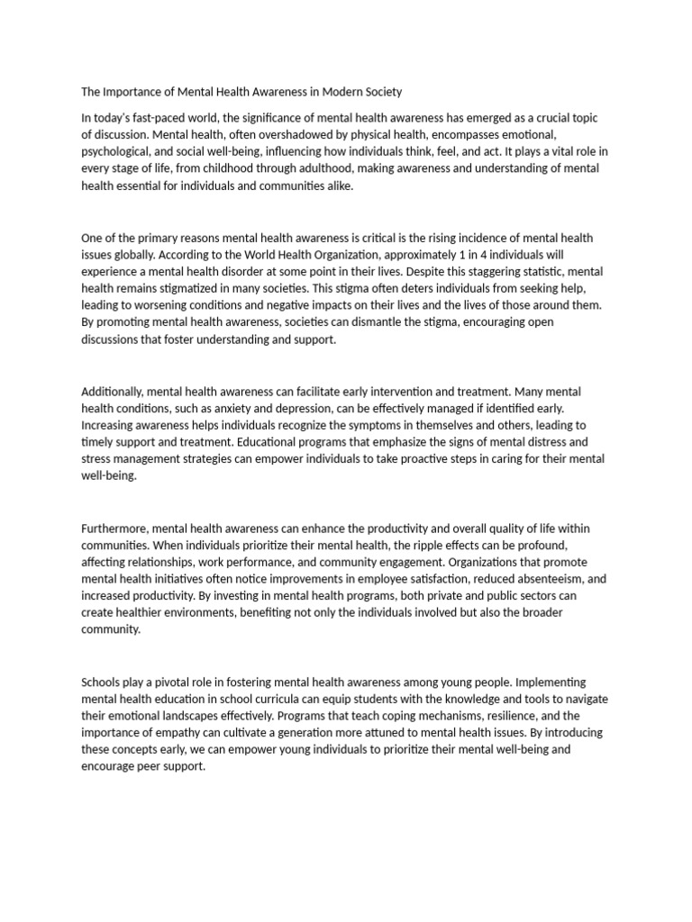 The Importance of Mental Health Awareness in Modern Society | PDF ...