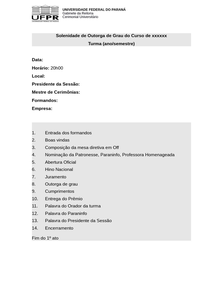 Modelo De Roteiro 1 Ato Pdf Universidade Diploma Acadêmico