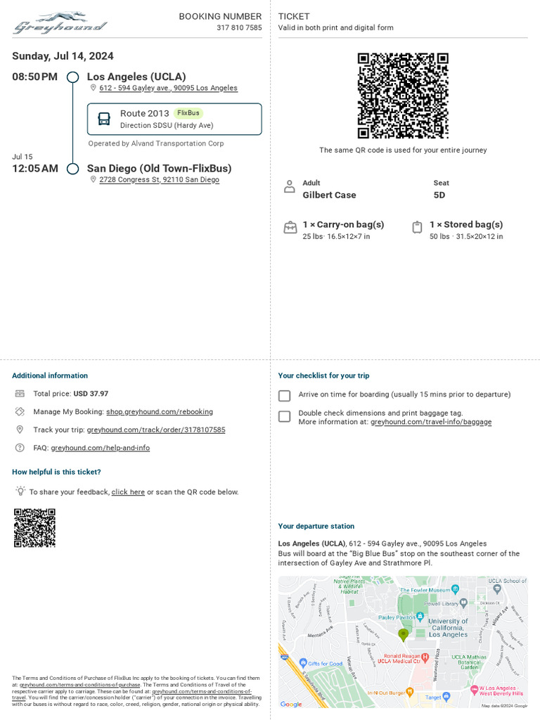Ticket Los Angeles CA San Diego CA 3178107585 | PDF | Bus Transport ...