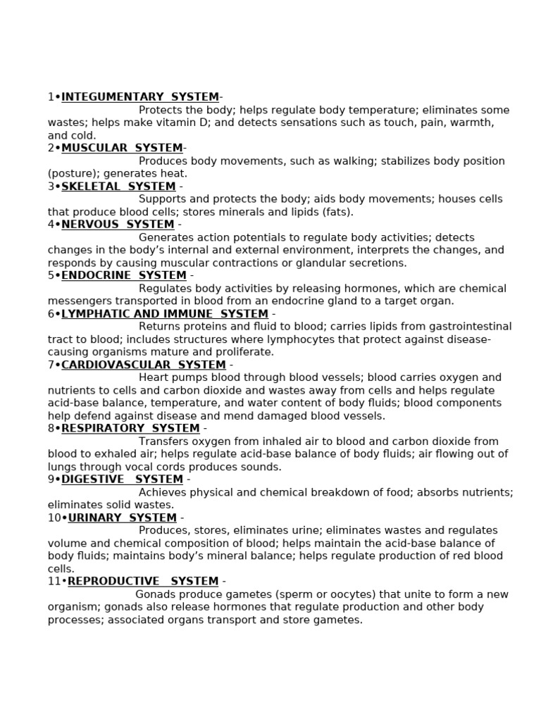 Systems of Our Body | PDF
