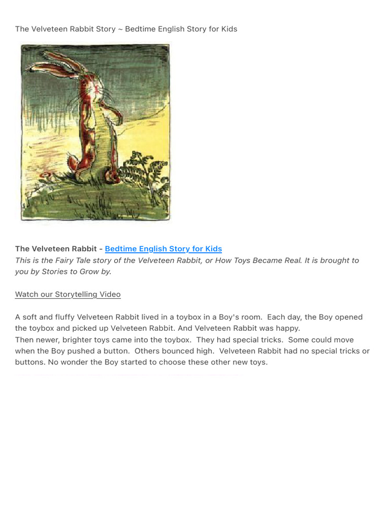 The Velveteen Rabbit: A Bedtime Tale | PDF