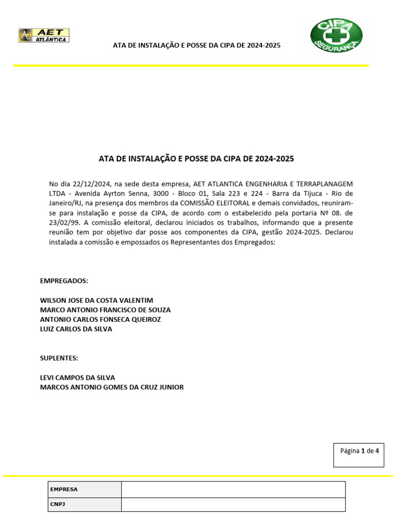 Ata de Posse da CIPA 2024-2025 | PDF | Brasil