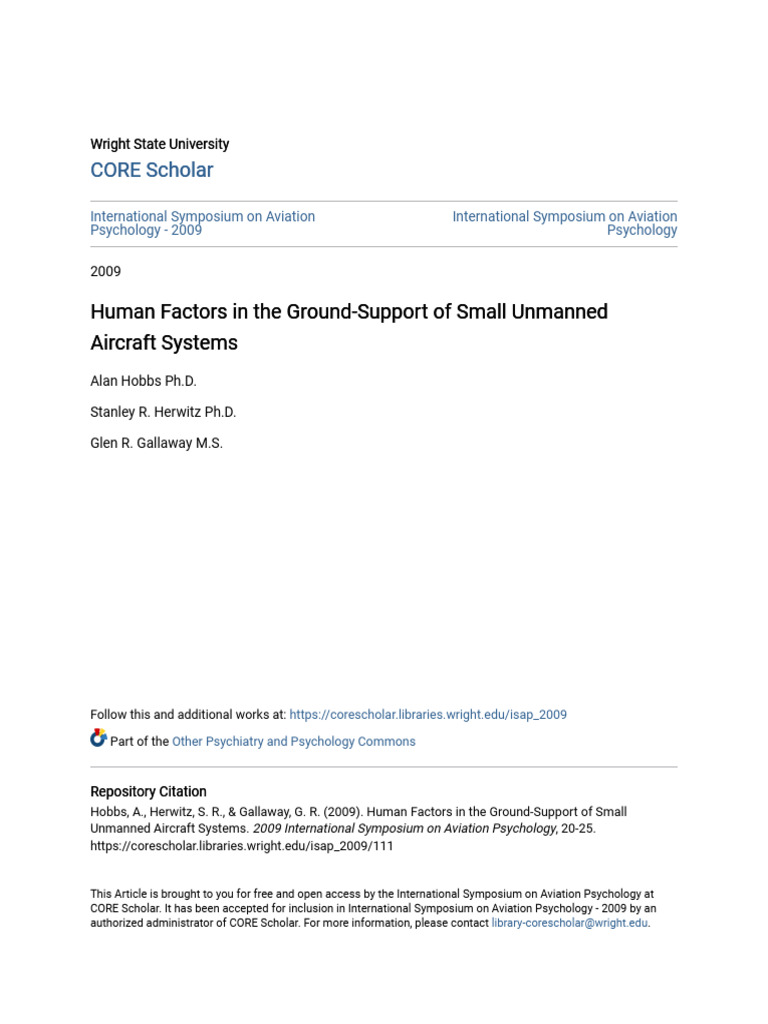 Human Factors in The Ground-Support of Small Unmanned Aircraft Sy | PDF ...