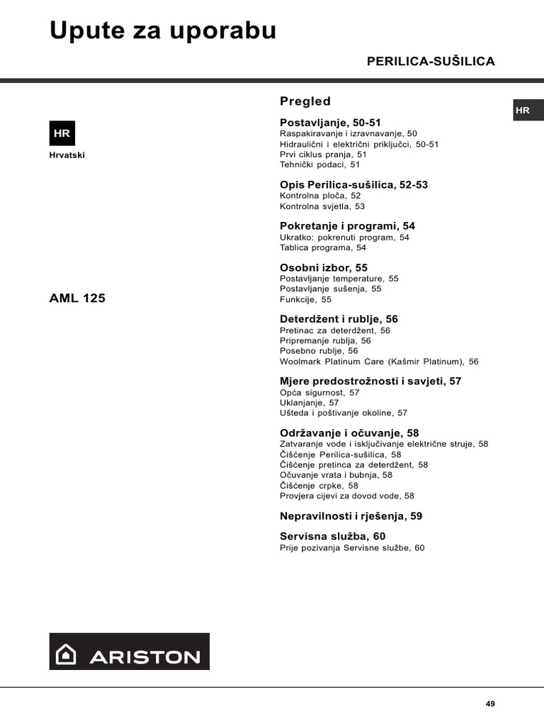 Ariston AML 125 HR | PDF