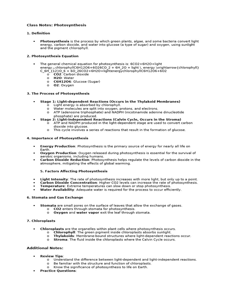 science notes | PDF | Photosynthesis | Chloroplast