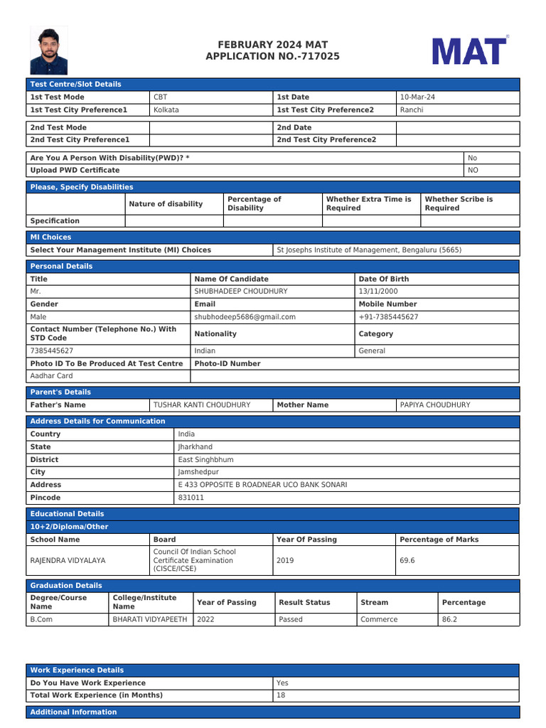 Application Form MAT | PDF